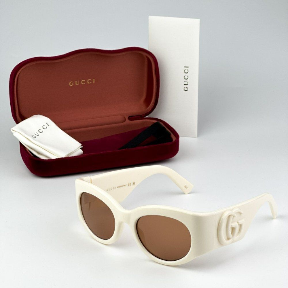 NEW Gucci GG1544S 004 Ivory Brown Unisex Oval Sunglasses GG 1544S - Picture 9 of 10